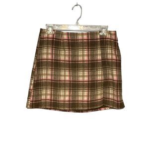 Forever 21 Plaid Mini Women's Large Brown Pink White Preppy Academia School Girl